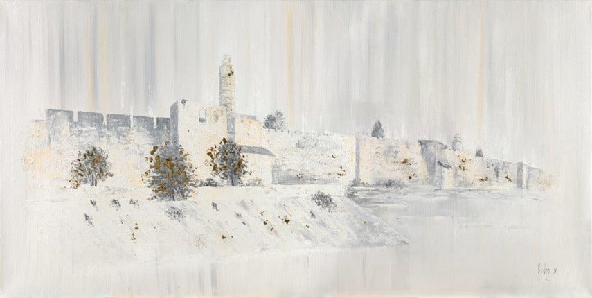 Unique Painting of The Tower of David in Neutral Colors