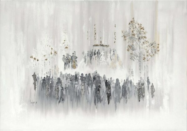 Romantic Original Oil Colors Painting of the Jewish Wedding in White & Gray Colors