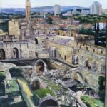 Beautiful Modern Painting of Jerusalem Landscape in Bright Colors