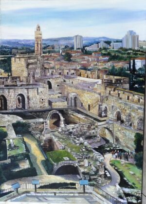 Beautiful Modern Painting of Jerusalem Landscape in Bright Colors