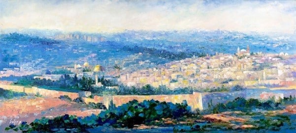 Stunning Panoramic Oil Colors Painting of Jerusalem Landscape