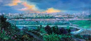 Beautiful Realistic Oil Colors Painting of Jerusalem Nature Near The Blue Sky