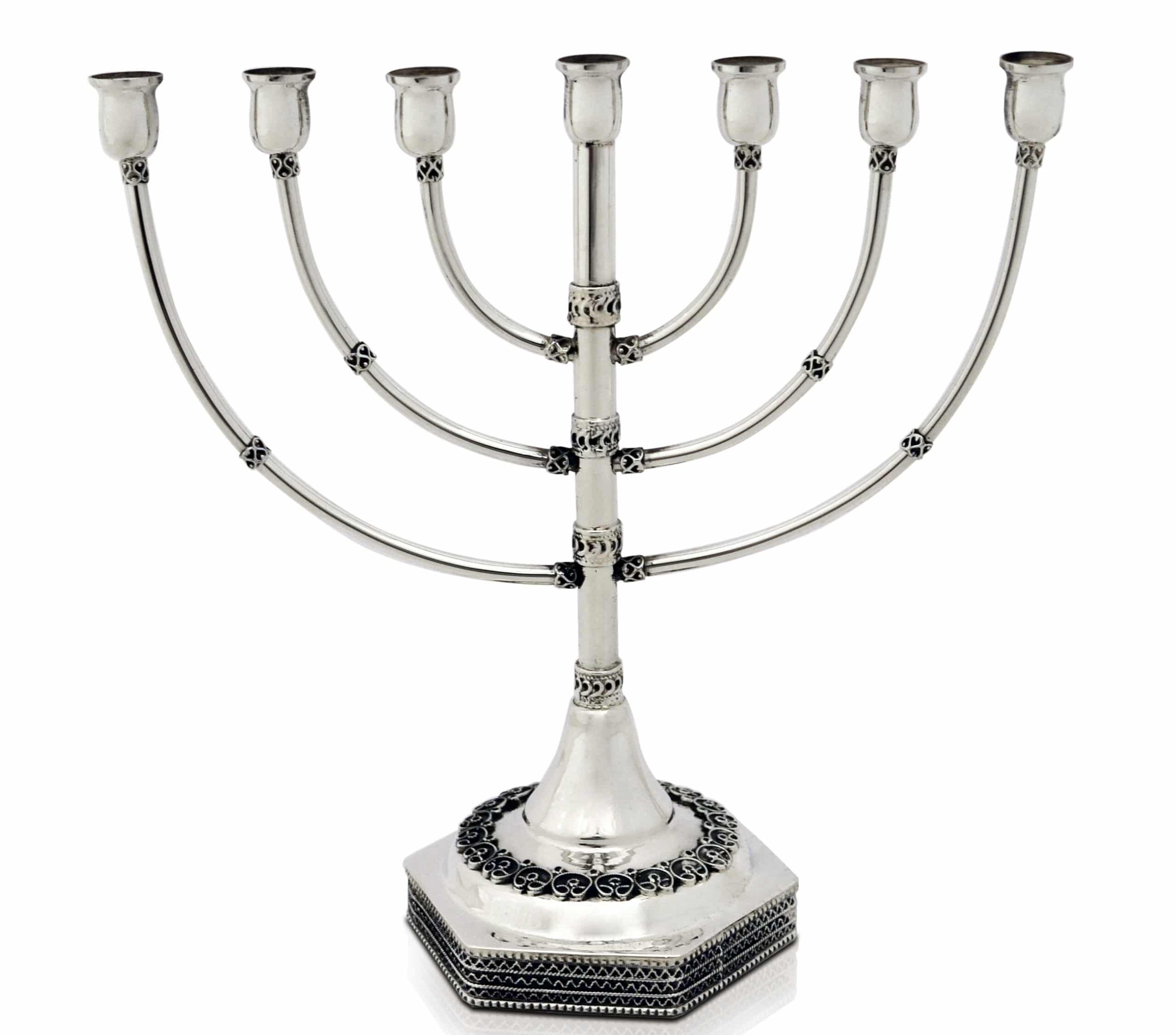Seven Branches Menorah with Filigree Patterns