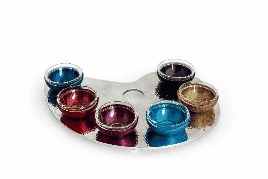 Colorful Hammered Seder Plate Paint Palette Shaped