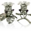 Flower Sterling Silver Candlesticks with Amethyst Stones