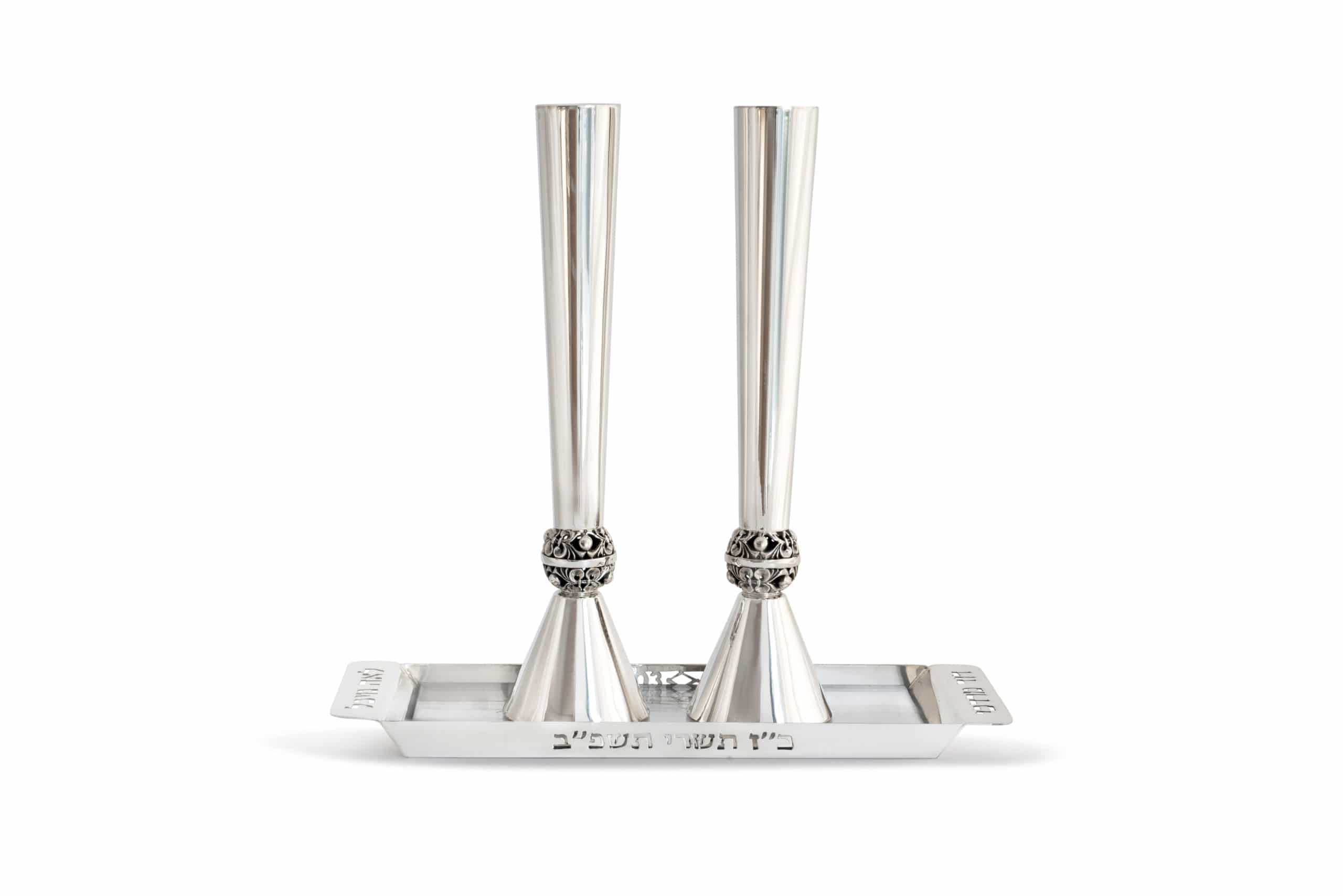 Large Special Design Sterling Silver Candlesticks with Tray