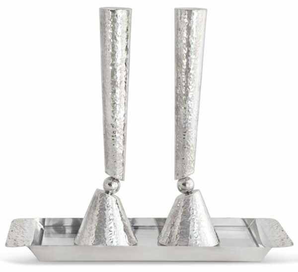 Large Sterling Silver Modern Hammered Candlesticks