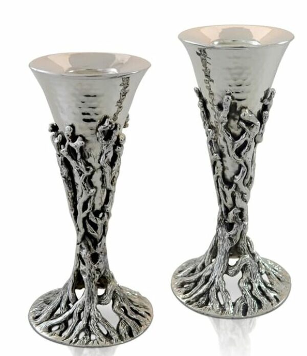 Nature Inspired Sterling Silver Candlesticks Olive Tree Branch