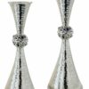 Amethyst Stones Silver Candlesticks with Hammered Finishing
