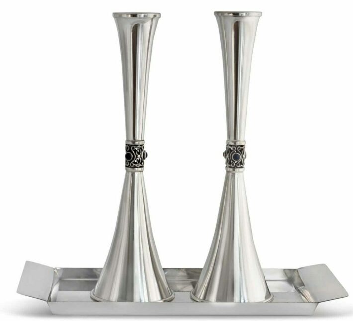 Large Sterling Silver Candlesticks with Eilat Stones