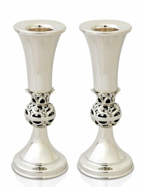 Traditional Silver Candlesticks with Cut-Out Floral Ball