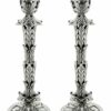 Flower Shape Sterling Silver Candlesticks with Stones