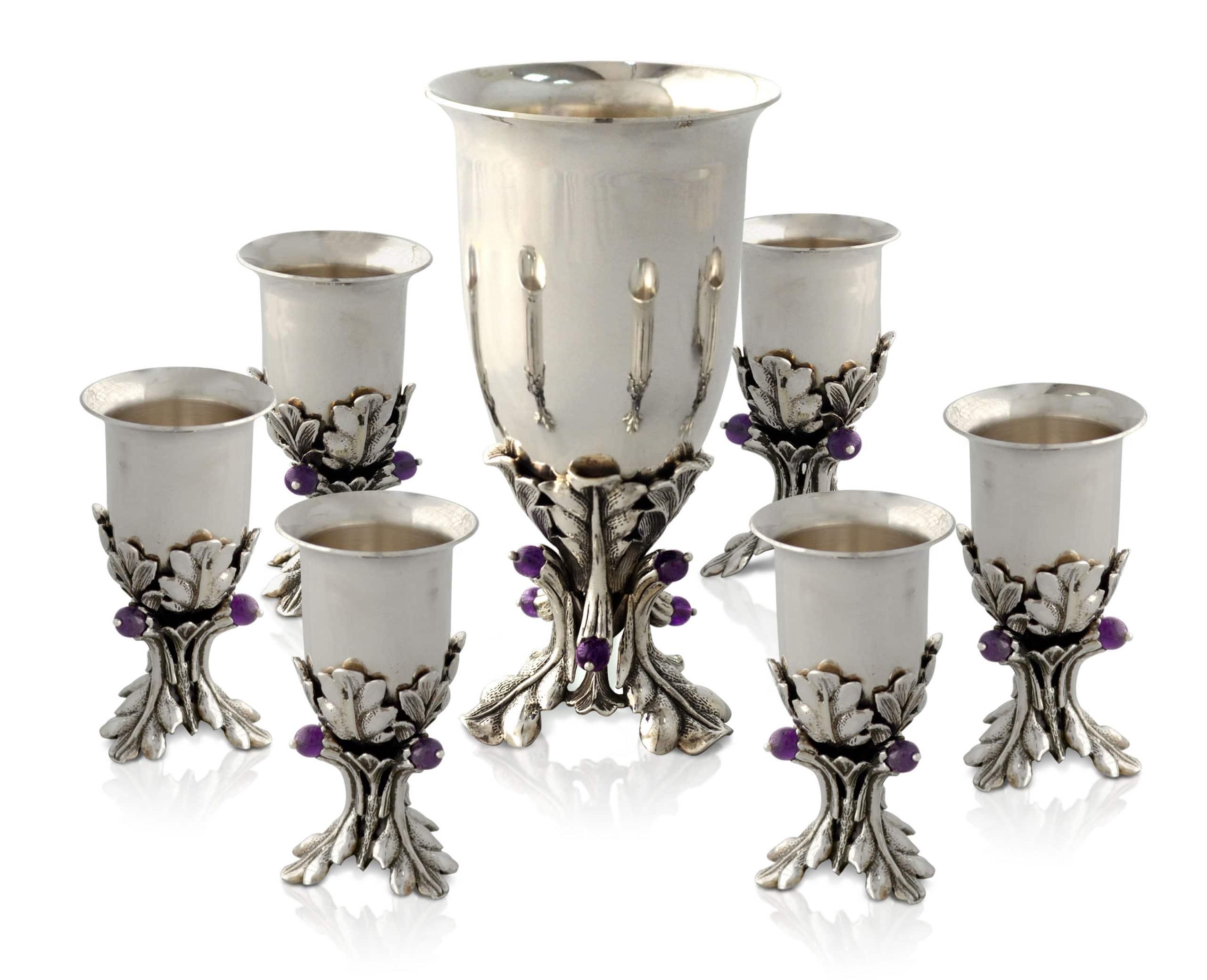 Kiddush Cup and Liqueur Set with Amethyst Stones