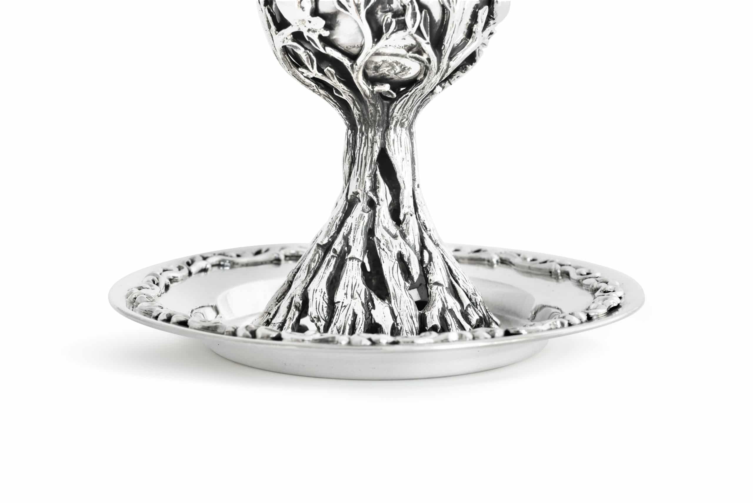 Kiddush Cup and Plate with Leaves Design