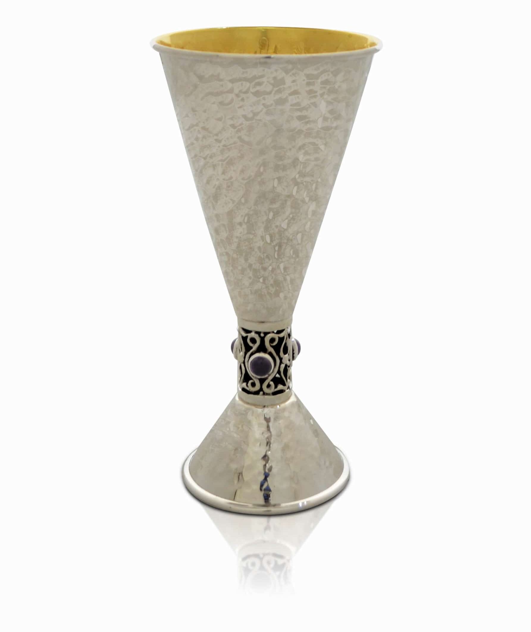 Silver Wine Glass with Natural Amethyst Stones