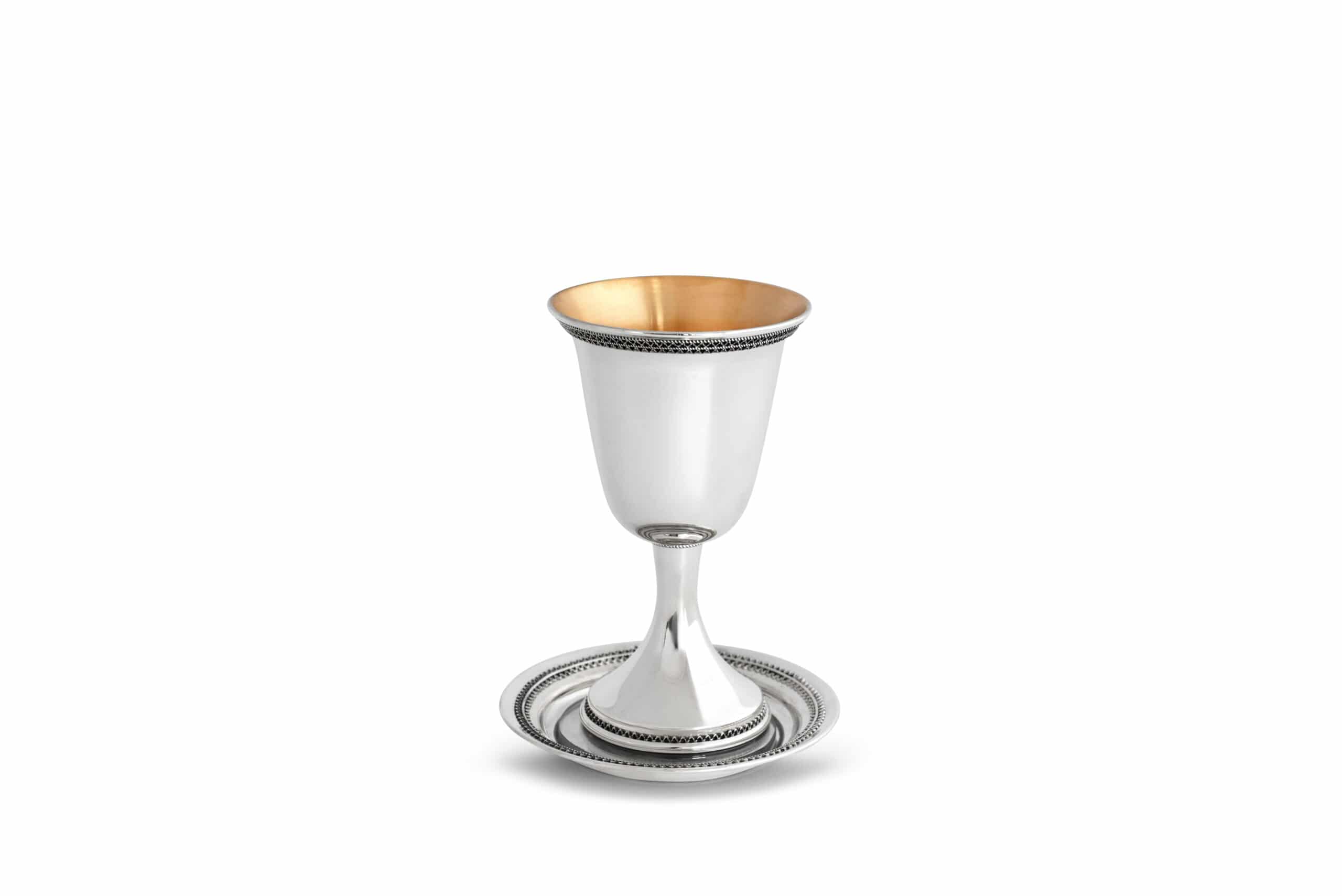Mid size Tray Wine goblet Classic Sterling Silver Standard Plate for Kiddush Cup with Filigree Rim Nadav Art 