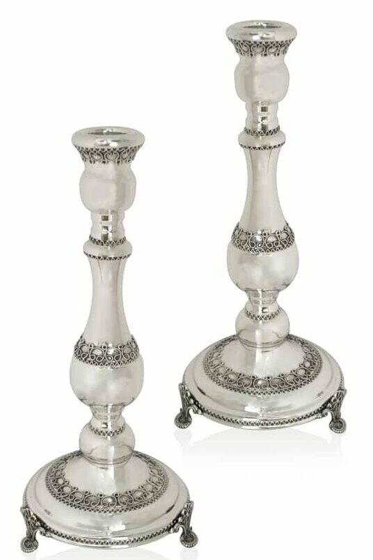 Large 925 Sterling Silver Filigree Candlesticks With 3 Legs