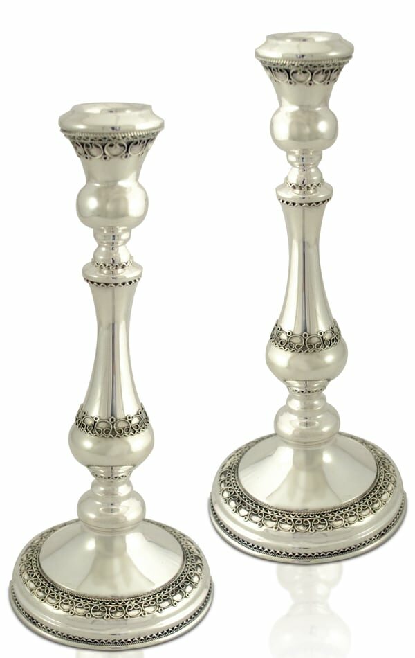 Traditional Extra Large Silver Filigree Candlesticks