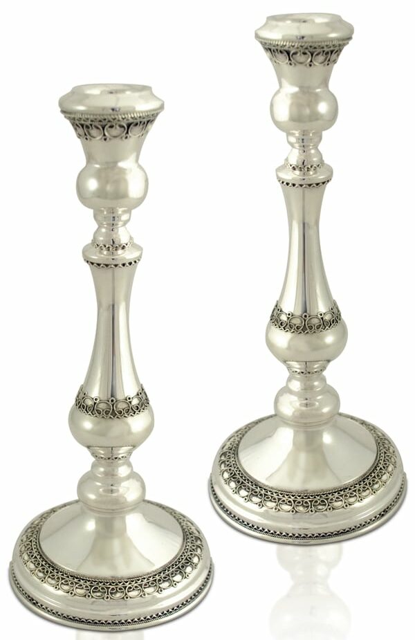 Traditional Extra Large Silver Filigree Candlesticks