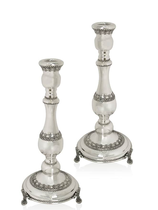 Extra Large Silver Filigree Candlesticks with Legs