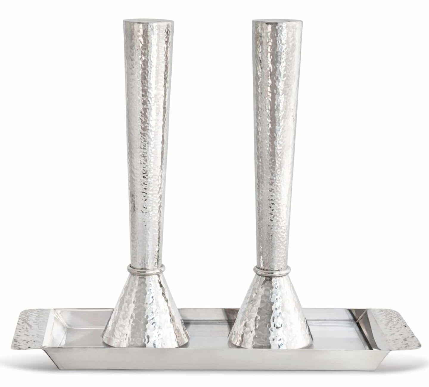 Large  Hammered Candlesticks With Tray