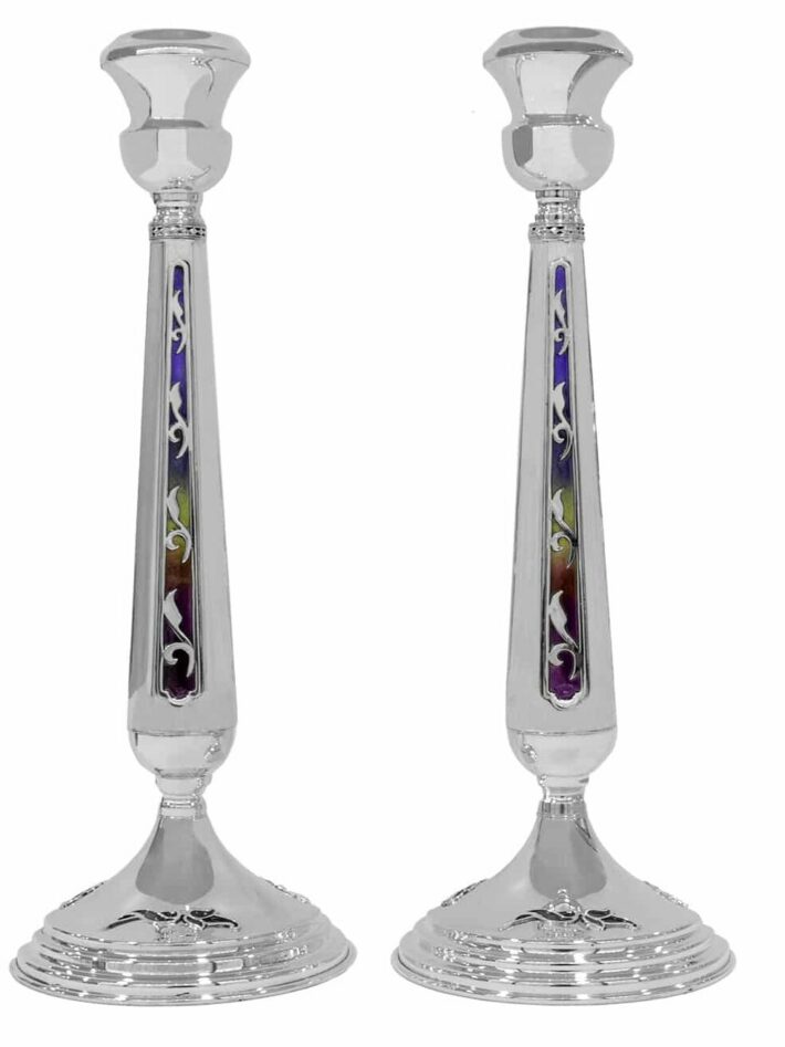 Extra Large 925 Sterling Silver Candlesticks with Colorful Enamel