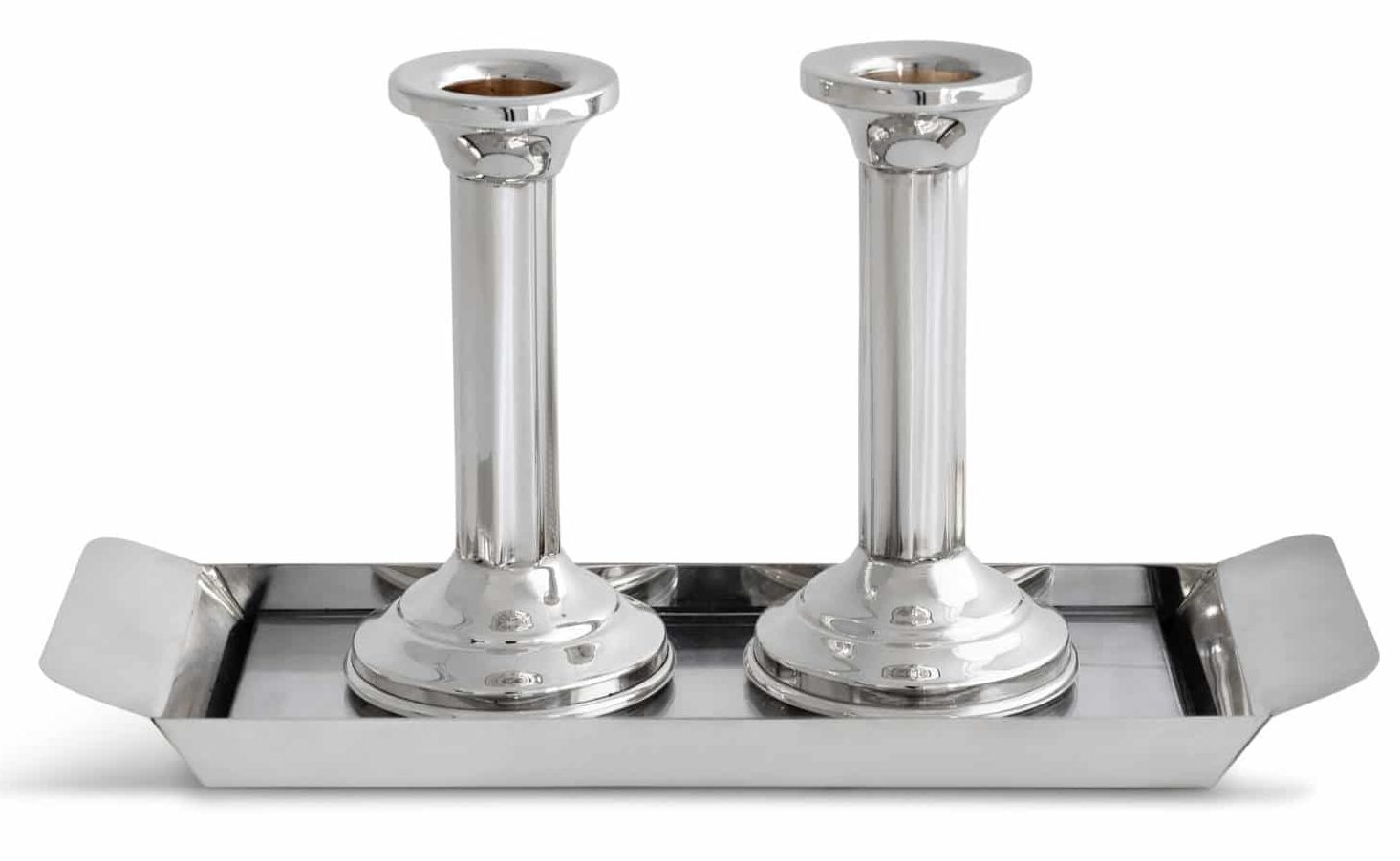 Sterling Silver Small Sabbath Candlesticks and Tray