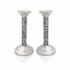 Large Sterling Silver Candlesticks with Nature Inspired Cut Out Patterns
