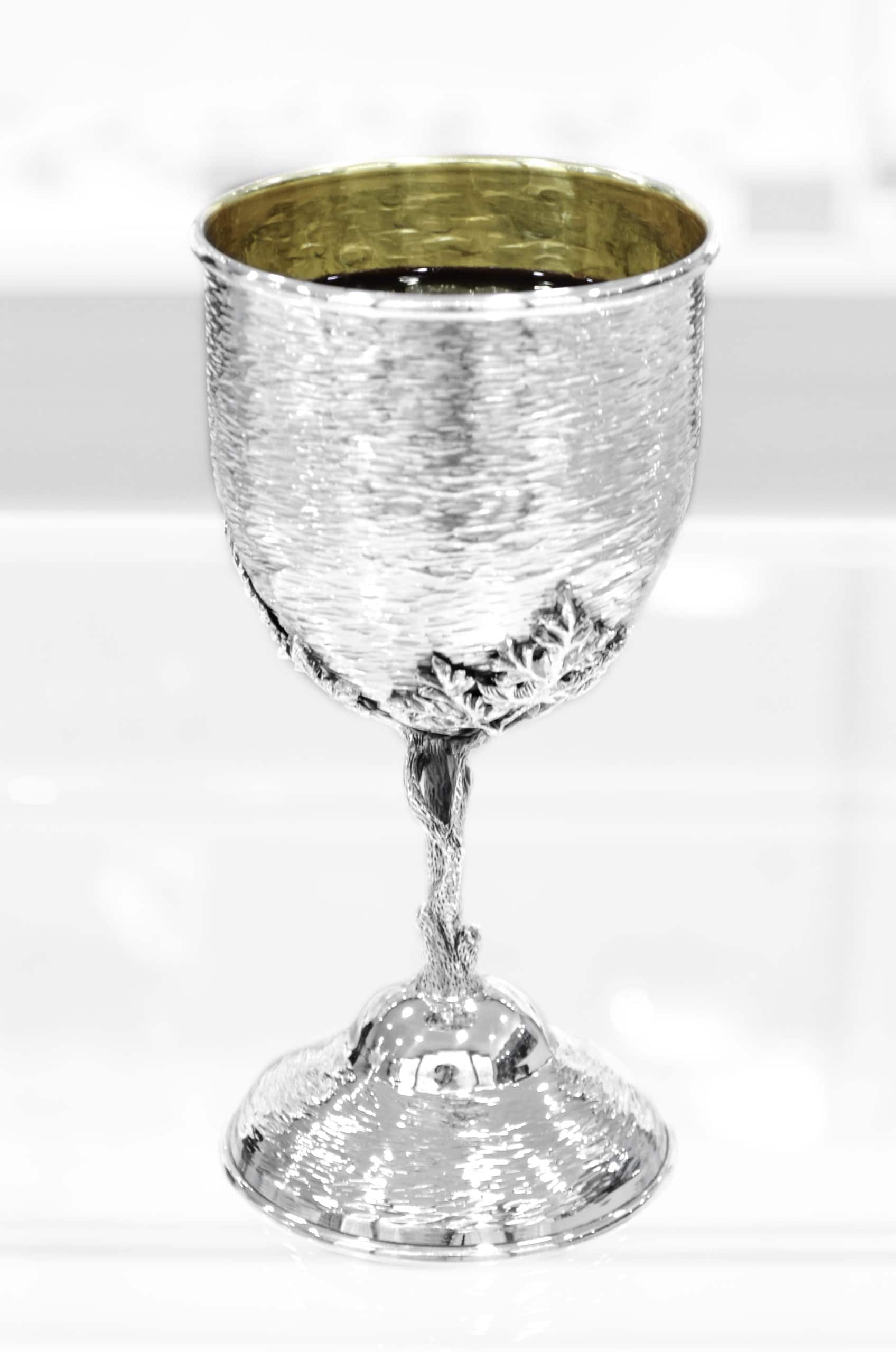 Hammered Kiddush Cup with Unique Stem