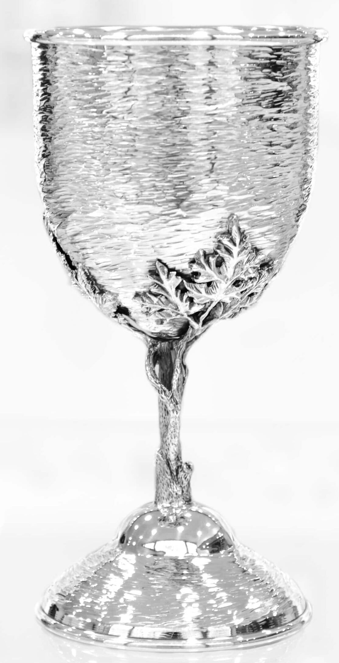 Hammered Kiddush Cup with Unique Stem