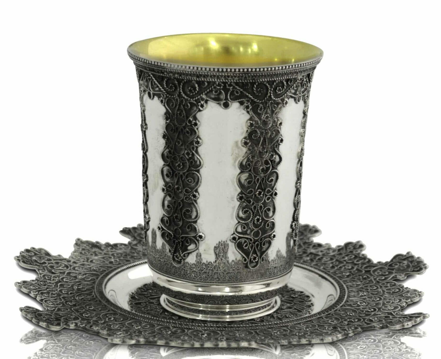 Silver Kiddush Cup with Unique Filigree