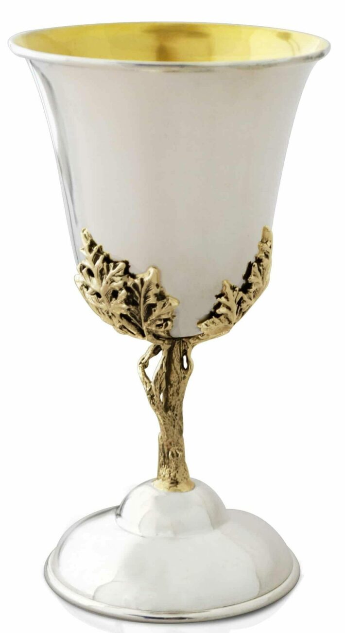 Silver Nature-Inspired Kiddush Cup with Brass