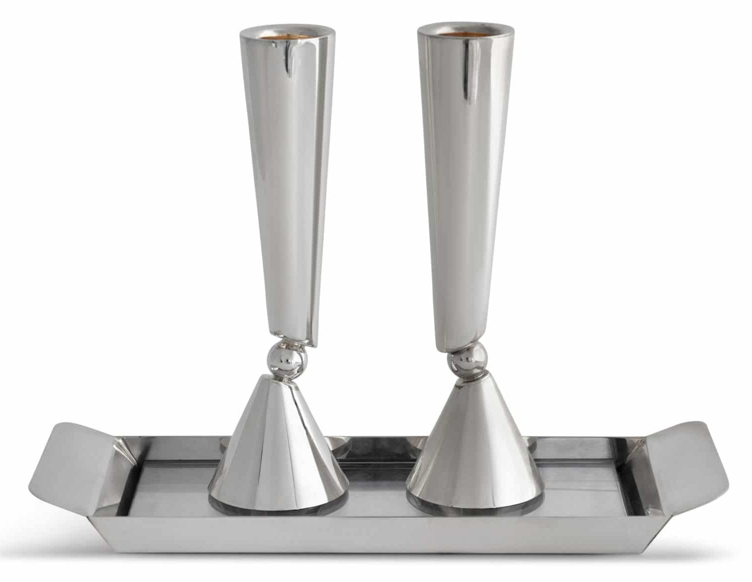 Mid Size Sterling Silver Modern Candlesticks with Tray