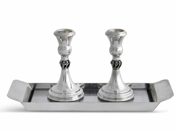 Small Candlesticks and Tray Made of Sterling Silver with Crown