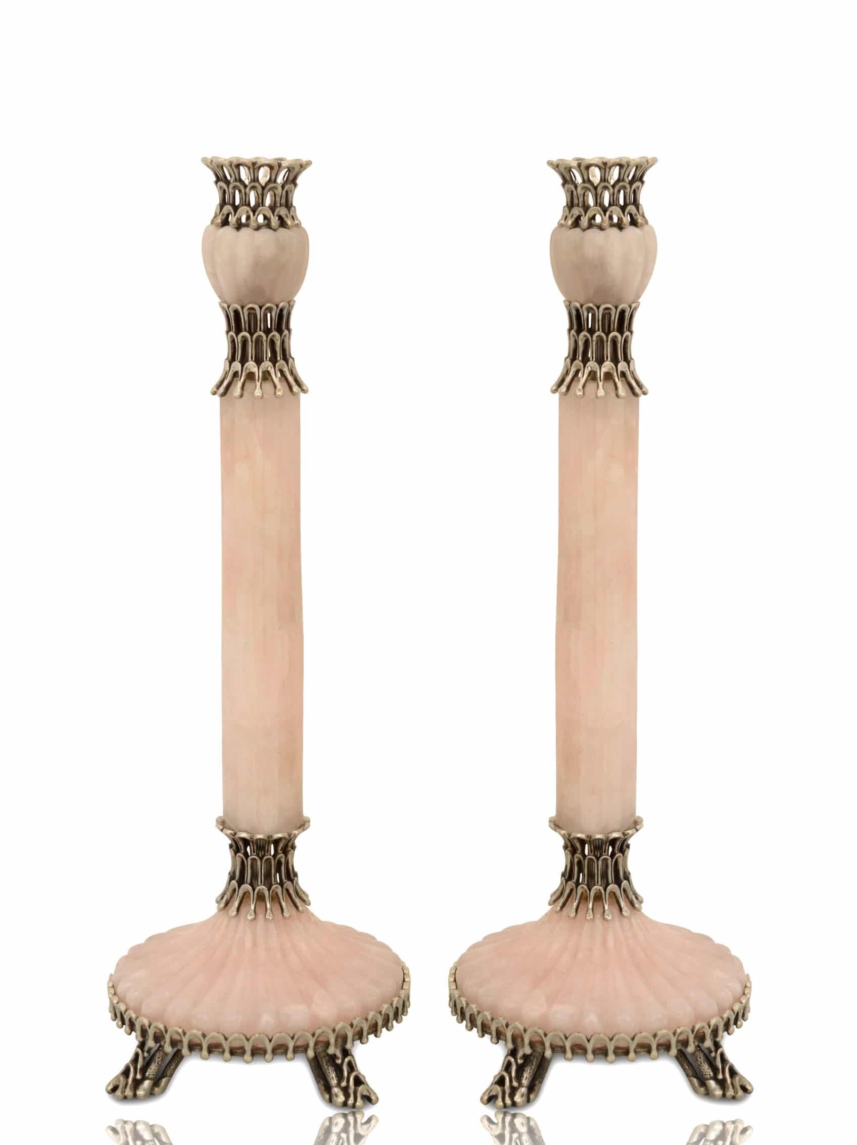 Large Sterling Silver & Onyx Candlesticks