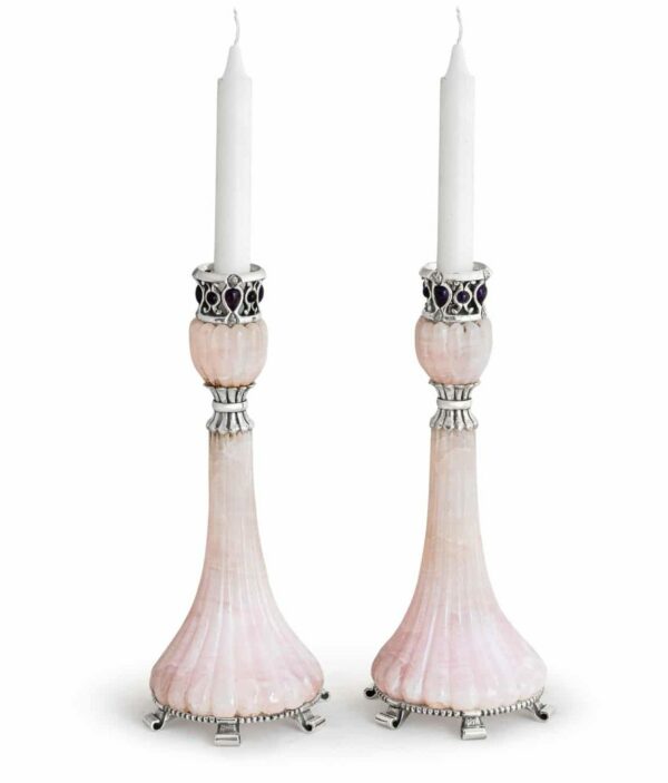 Sterling Silver and Onyx Stone Candlesticks With Natural Stones