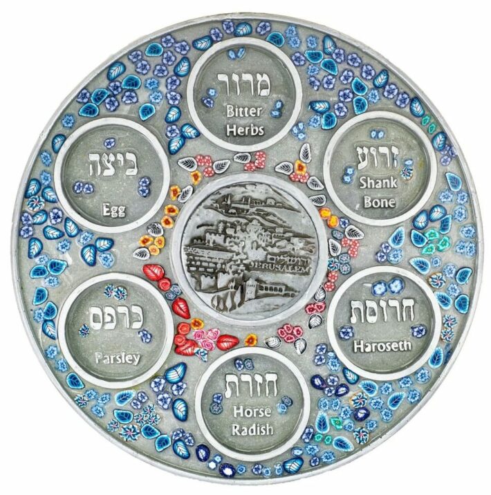 Jerusalem Passover Seder plate with flowers