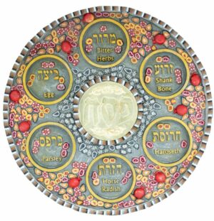 Pomegranate and Flowers Red Seder Plate