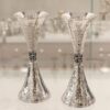 Mid Size Hammered Silver Candlesticks With Stones