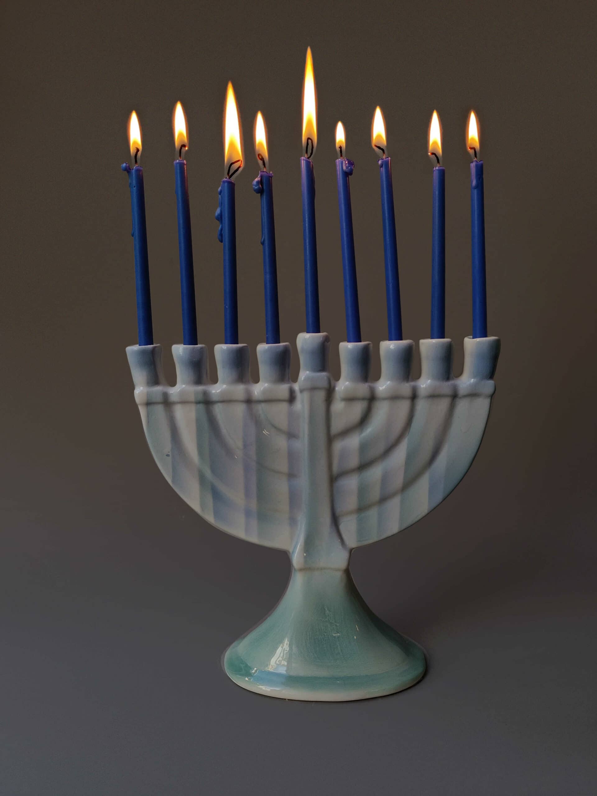 Traditional Design Blue Ceramic Hanukkah Menorah