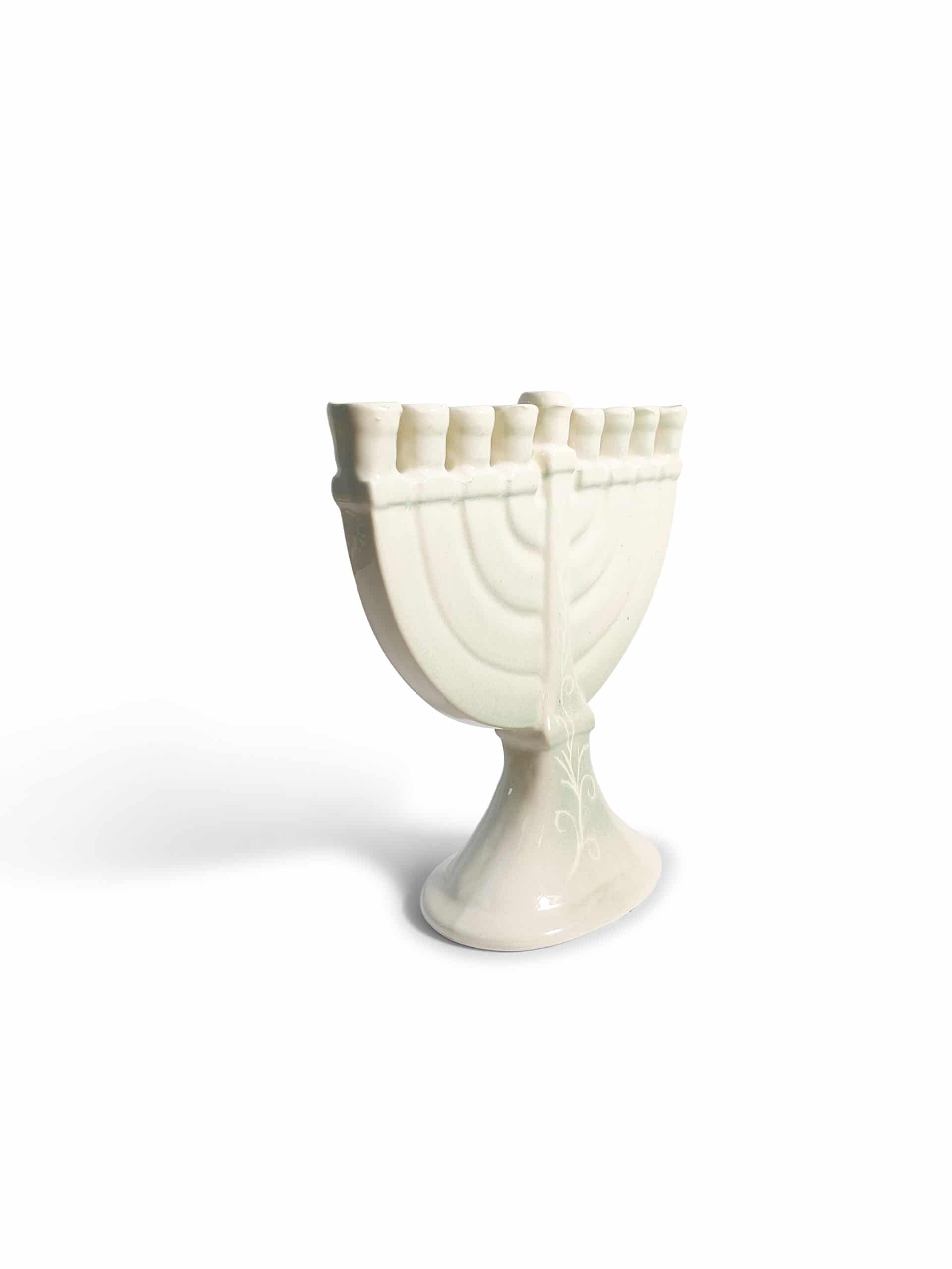Traditional Handmade Cream Ceramic Hanukkah Menorah