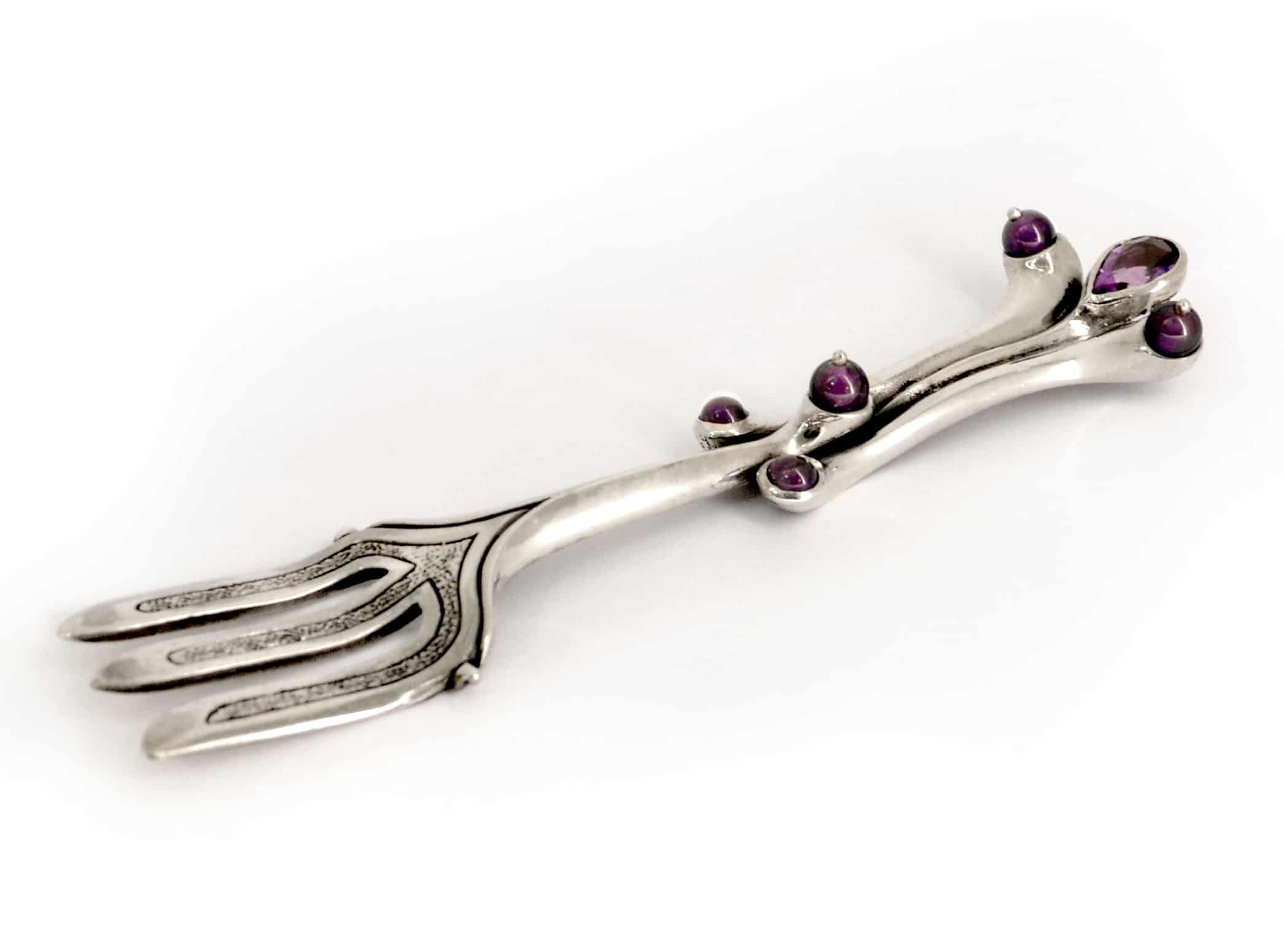 Unique Small Fork with Natural Amethyst Stones