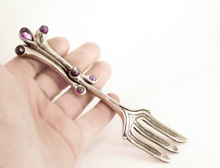 Unique Small Fork with Amethyst Stones