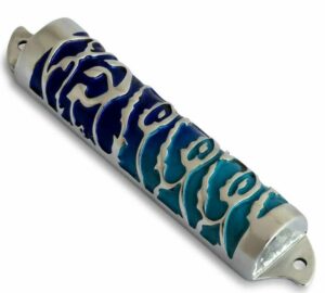 Small Pewter Blue and Turquoise Mezuzah Case