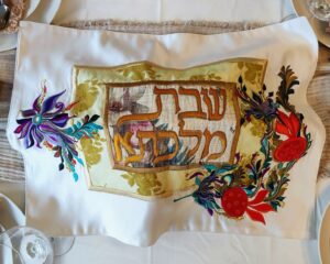 Classic Extra Large Handmade Challah Cover with Colourful Flowers