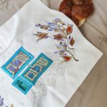 Large Elegant Leaves Embroidered Challah Cover with Shabbat Shalom