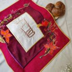 Red Floral Embroidered Challah Cover For Shabbat and Holidays