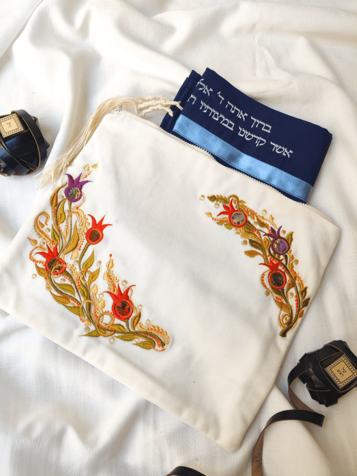 Luxury Pomegranates Tallit and Tefillin Bags with Name Tallit Bag