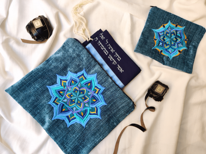 Modern Style Velvet Geometric Mandala Tallit and Tefillin Bag Set