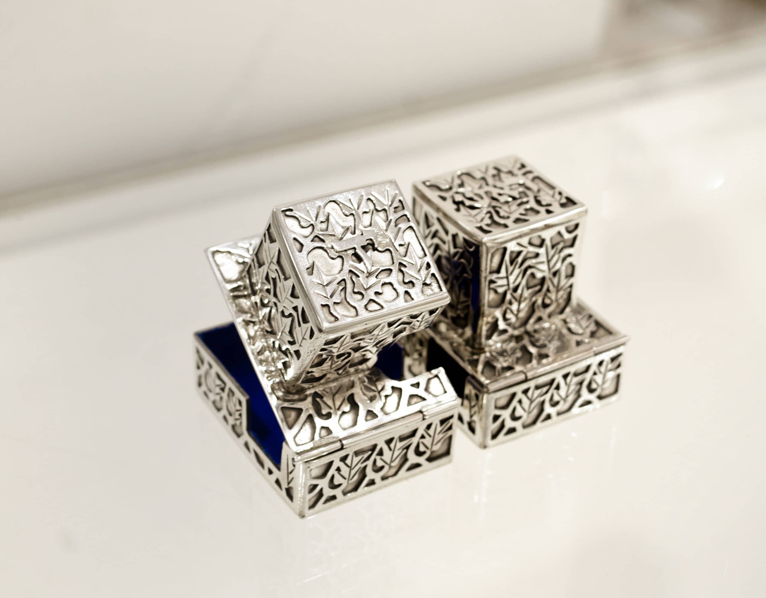 Sterling Silver Nature Inspired Tefillin Boxes